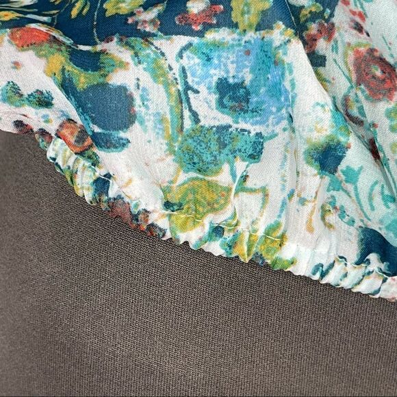 Beautees Blue and Green Floral Blouse laced Wrist - Picture 15 of 15